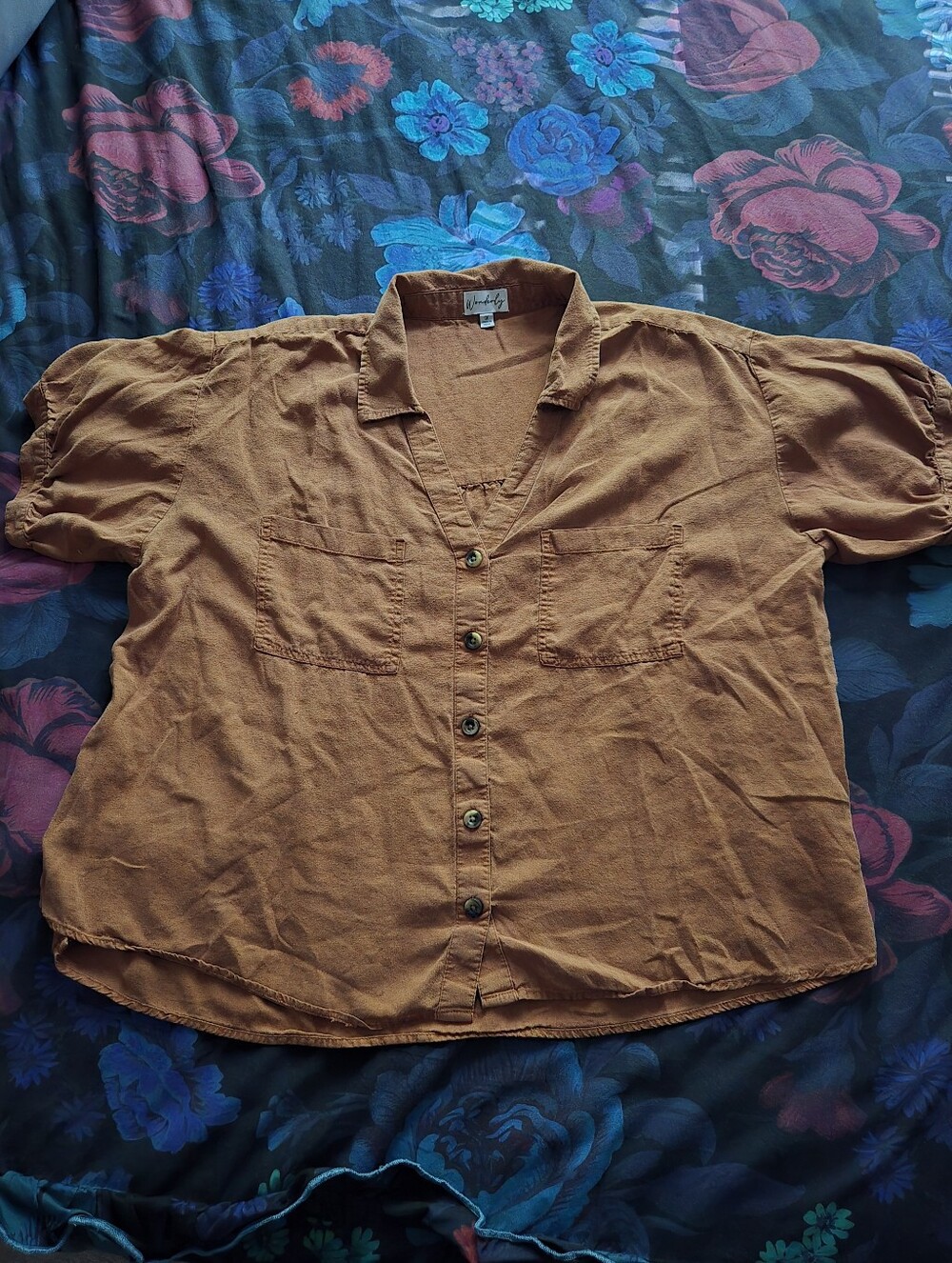 Wonderly Brown Button-Up Top
